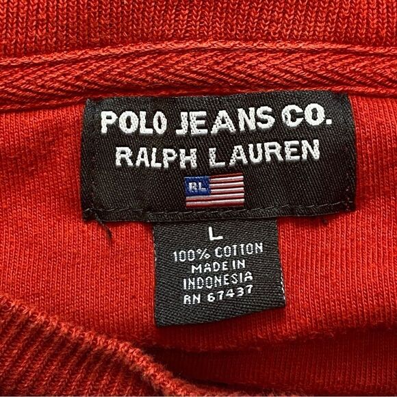 Polo Jeans Co Red Crew Neck Long Sleeve Pullover Size Large - Picture 3 of 10